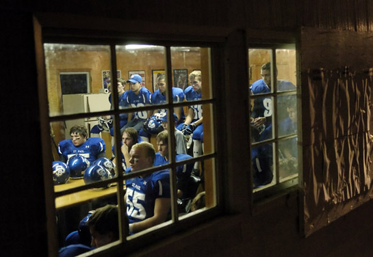 SPHS_PHS_DSC4009b The St. Paul Buckaroos gather in the cottage adjacent to the rodeo arena for their pre-game talk as they prepare to take on league rival Perrydale Pirates.