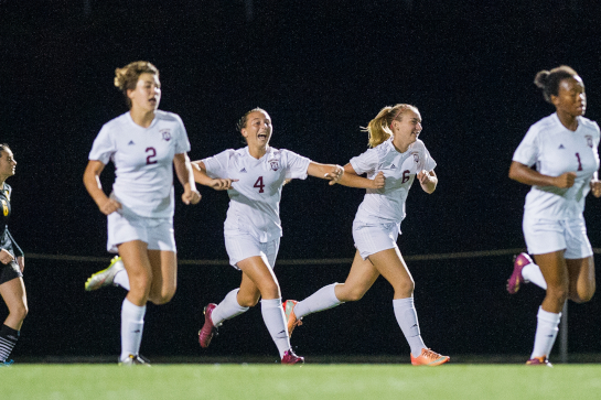 Milwaukie midfielder Ellie Holmes (4) celebrates her goal with 13:38 left in the second half to tie the match 1-1.